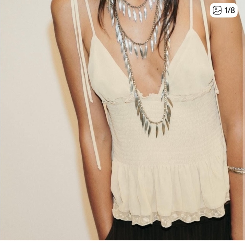NWT Zara Cream Tie-Strap Peplum Camisole